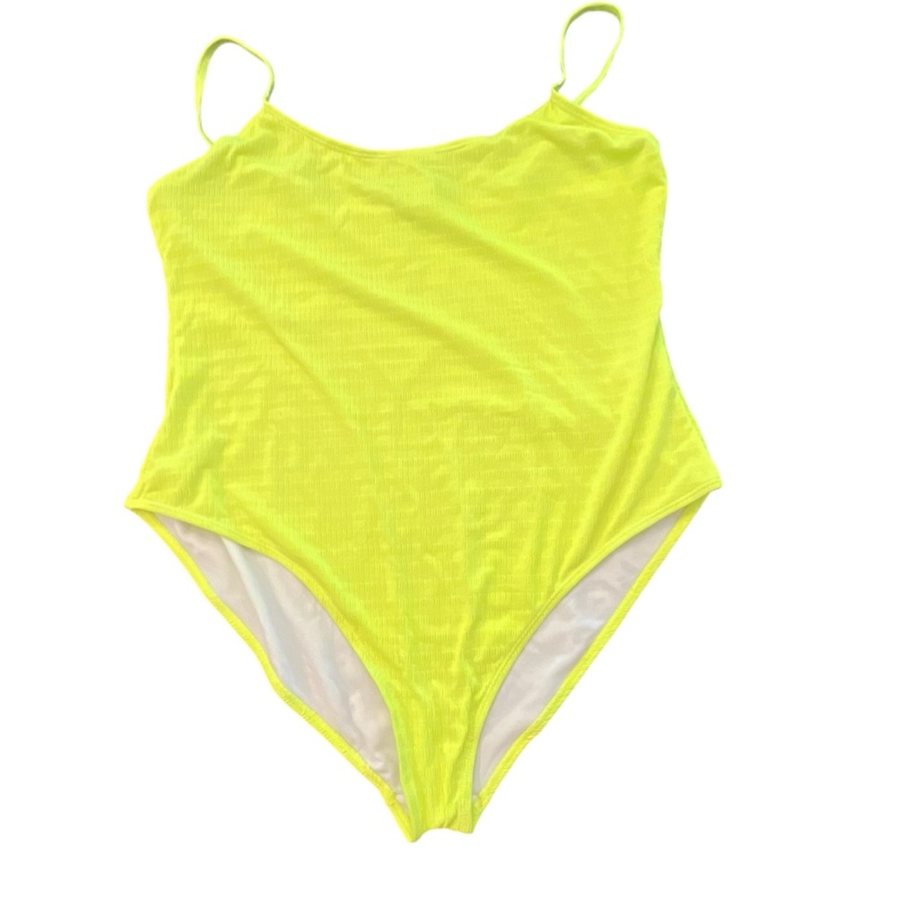 Boohoo Neon Yellow‎ Textured Swimsuit One Piece Adj Straps Size 14 NEW Beach